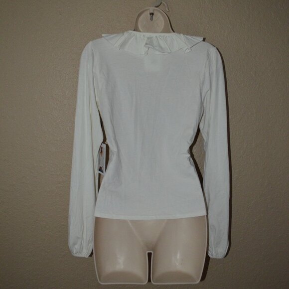 NWT $138 Sz XS Nation Los Angeles Giorgio V Neck Flounce Long Sleeve Top - Picture 6 of 8